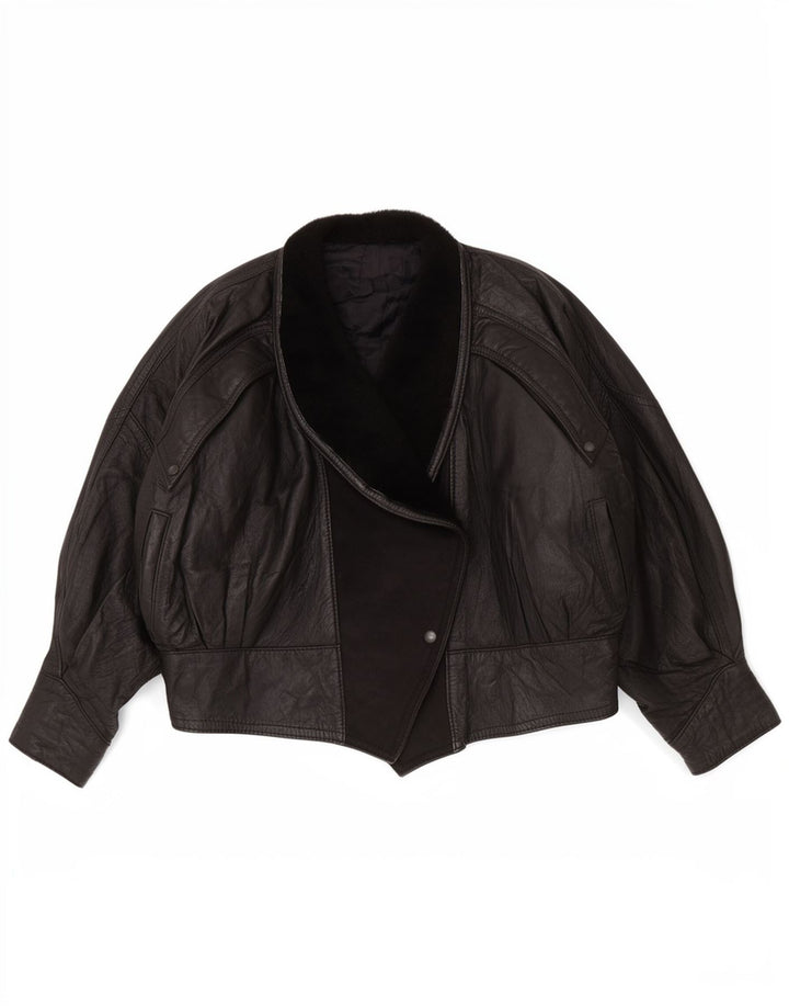 Jachetă de piele vintage pentru femei UK 14 Large Black