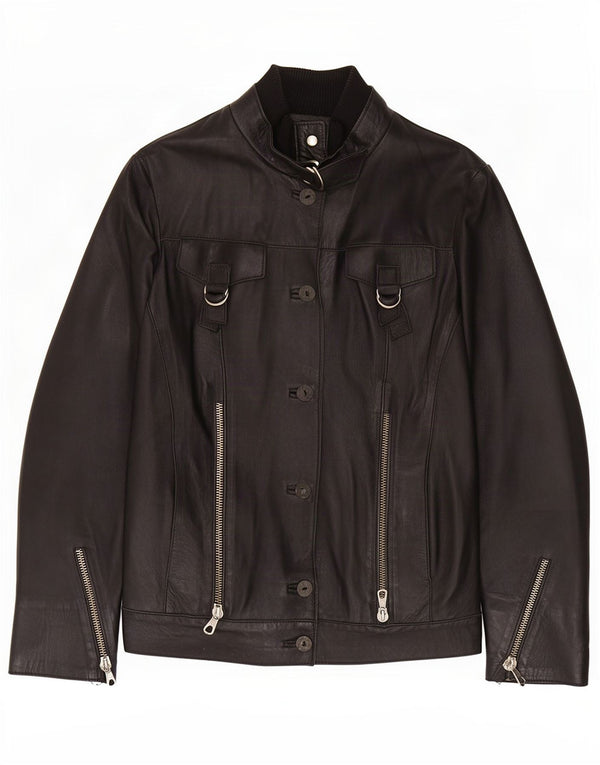 Geacă de piele vintage pentru femei IT 44 Medium Black