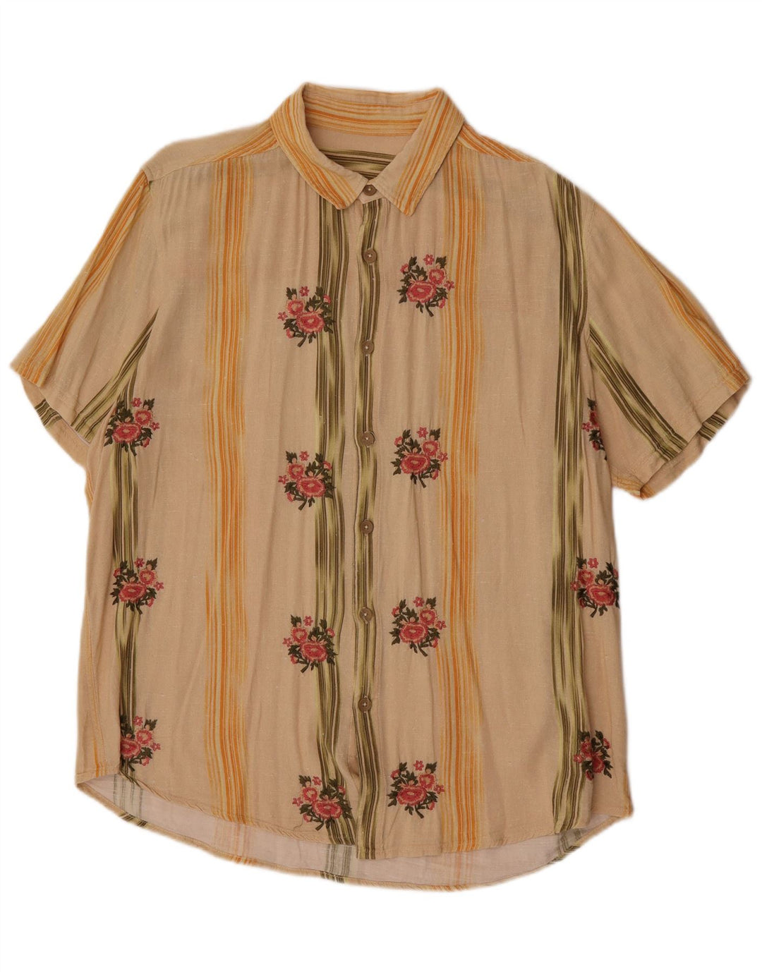Cămașă Vintage pentru bărbați cu mânecă scurtă, mare, bej, florală