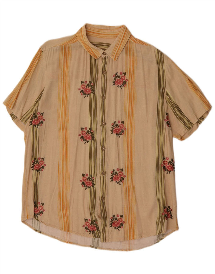 Cămașă Vintage pentru bărbați cu mânecă scurtă, mare, bej, florală