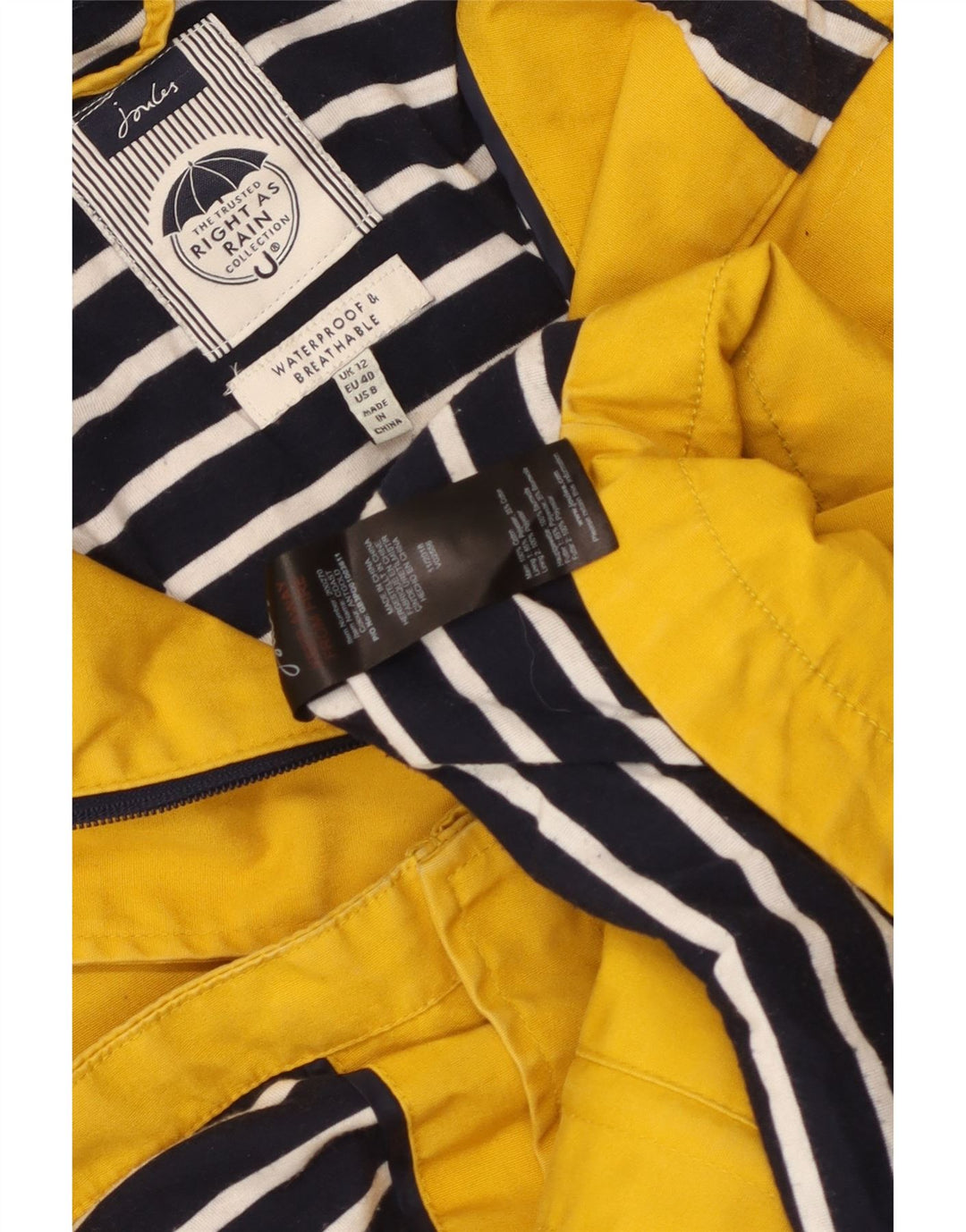 Jachetă de ploaie cu glugă pentru femei Joules UK 12, bumbac galben mediu