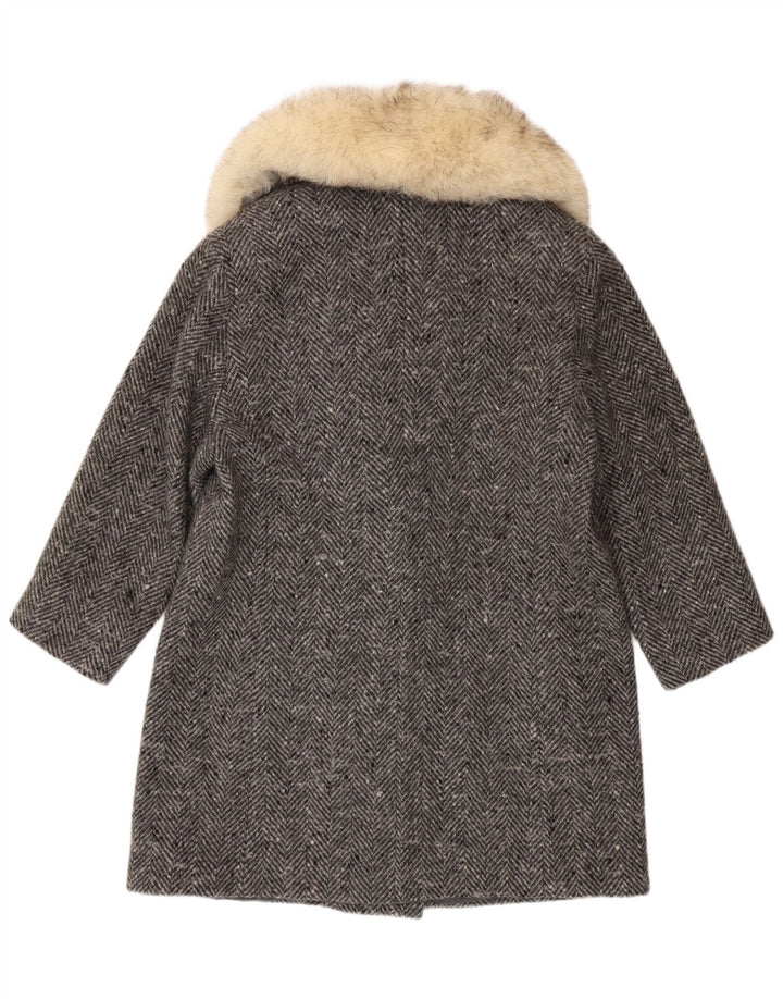 Palton de damă vintage cu piept dublu IT 47 mare gri Herringbone
