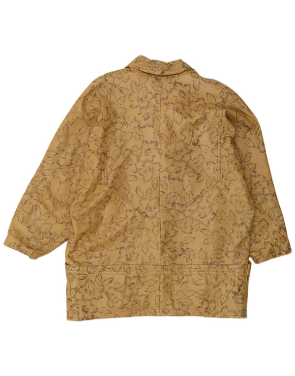 Palton de piele supradimensionat pentru femei VINTAGE EU 44 XL Bej Floral