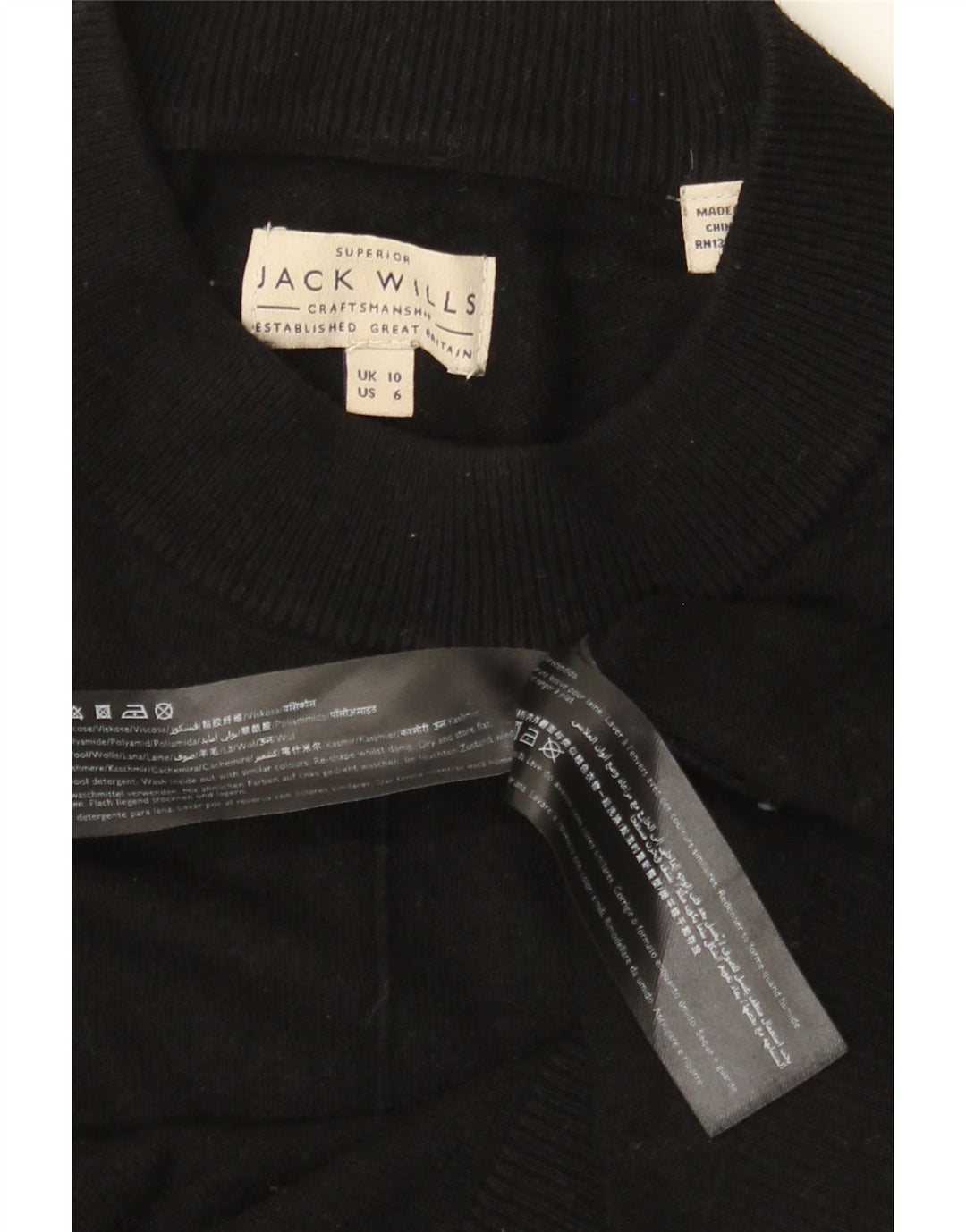 JACK WILLS Pulover supradimensionat pentru femei cu gâtul turnat UK 10 Mic Negru