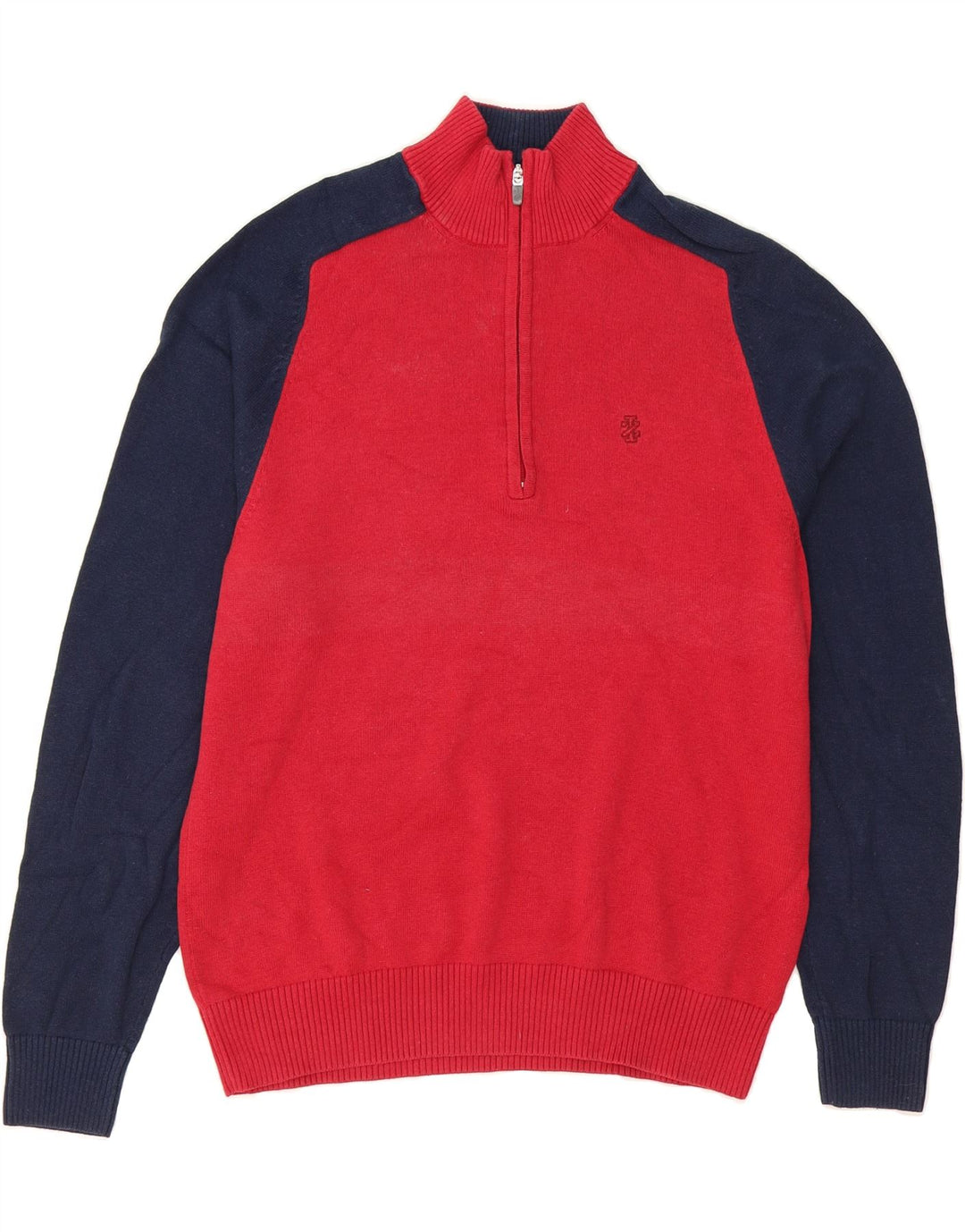 IZOD Mens Zip Neck Jumper Sweater Medium Red Colourblock Cotton Vintage Izod and Second-Hand Izod from Messina Hembry 