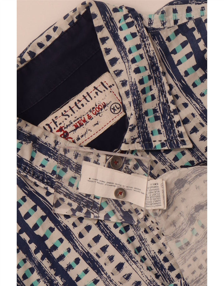 Cămașă cu mânecă scurtă Desigual pentru bărbați, bumbac geometric XL, albastru