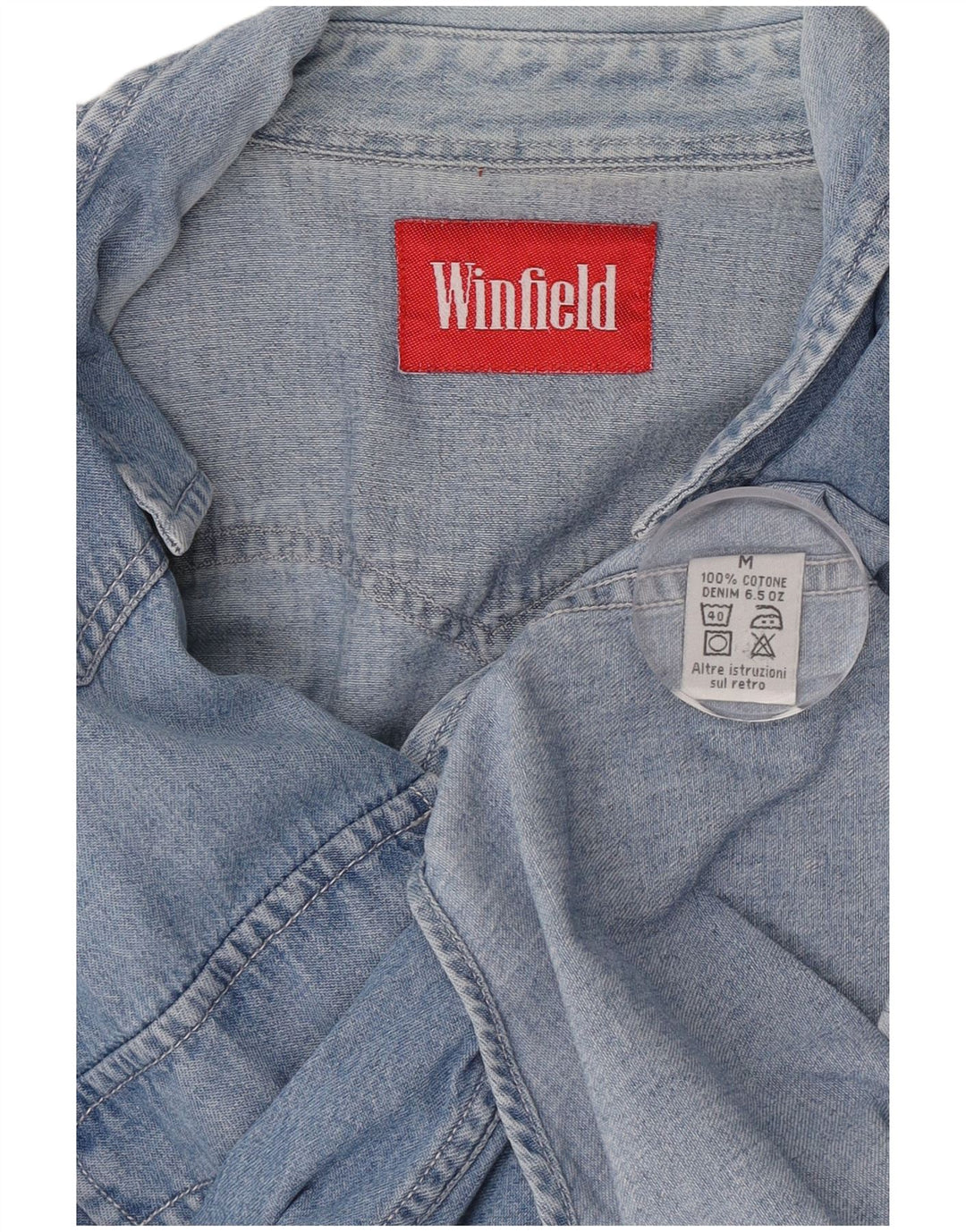Cămașă de denim vintage pentru bărbați, bumbac albastru mediu