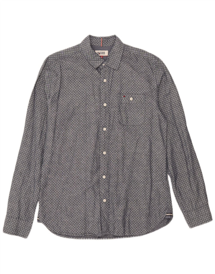 TOMMY HILFIGER Mens Shirt Medium Navy Blue Spotted Cotton