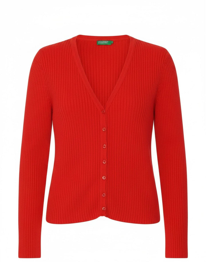 Pulover cardigan pentru femei Benetton UK 12 bumbac roșu mediu