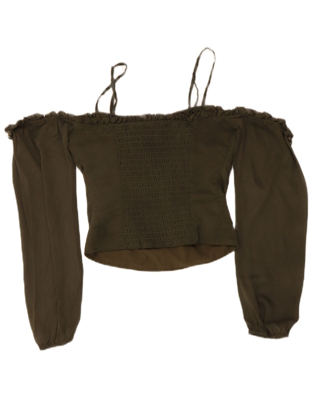 Top pentru femei Guess Crop Off Shoulder UK 6 XS Kaki Poliester