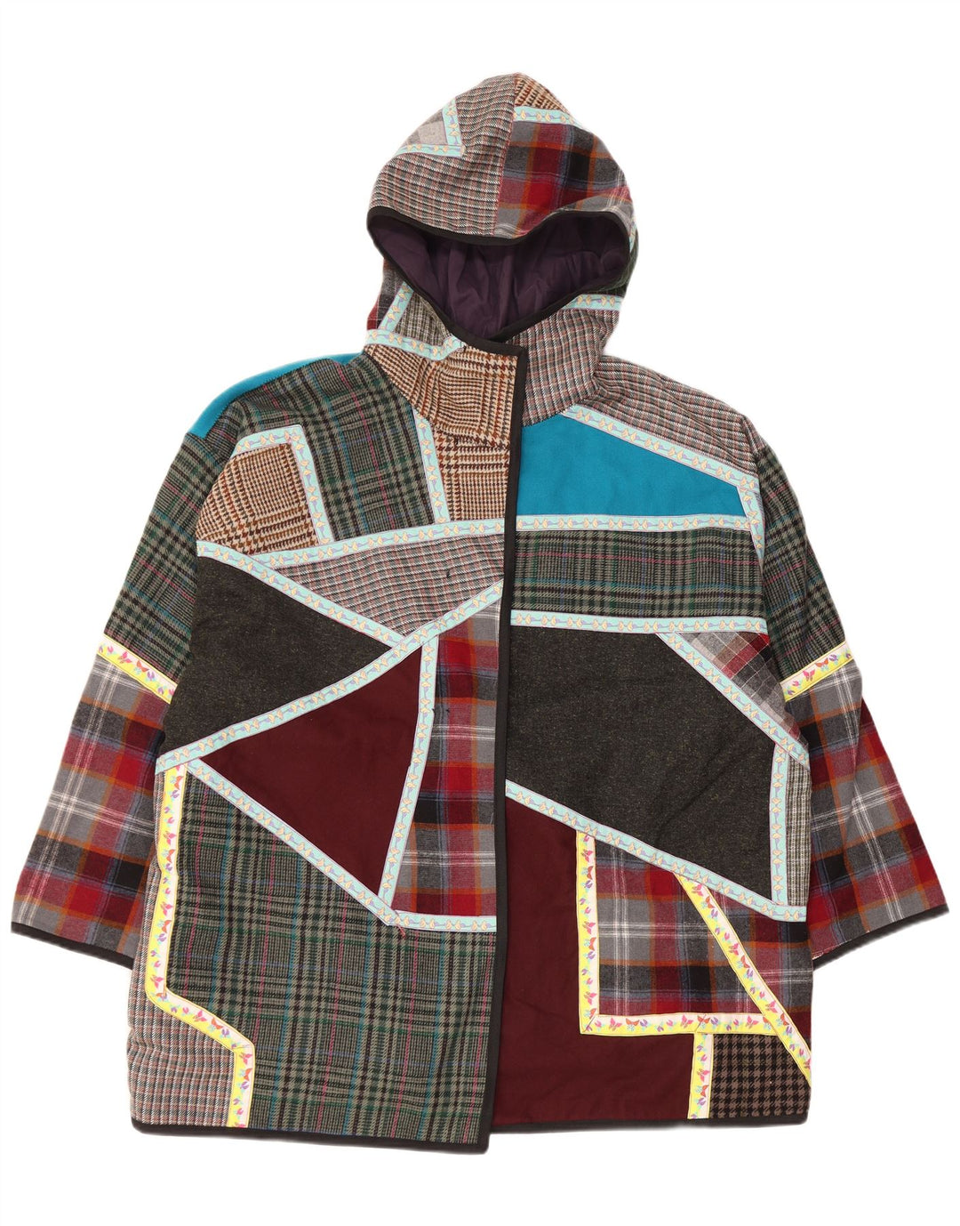 VINTAGE Jachetă de vânt cu glugă pentru femei UK 20 2XL, multicoloră, patchwork