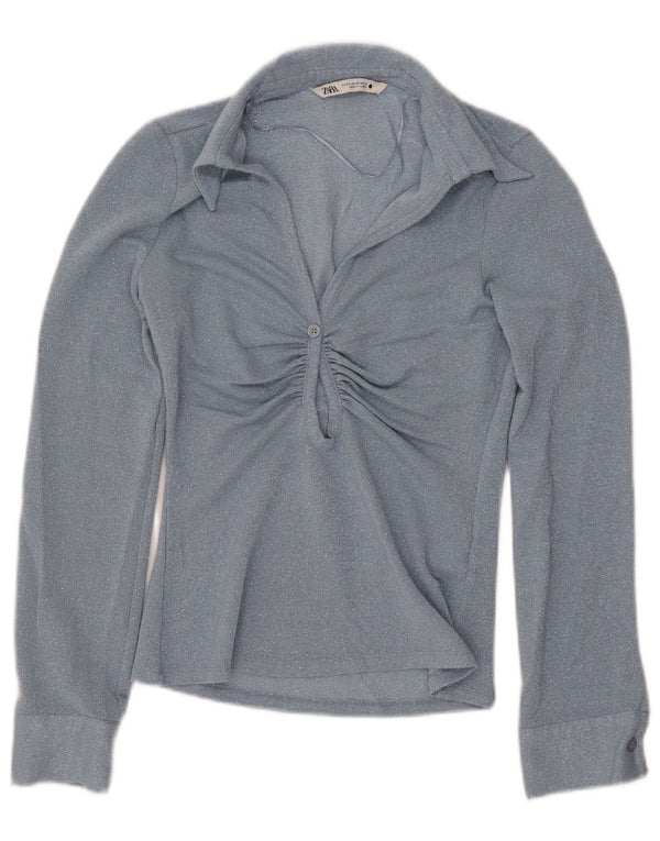 Bluză cu mânecă lungă pentru femei ZARA UK 6 XS Blue Viscose