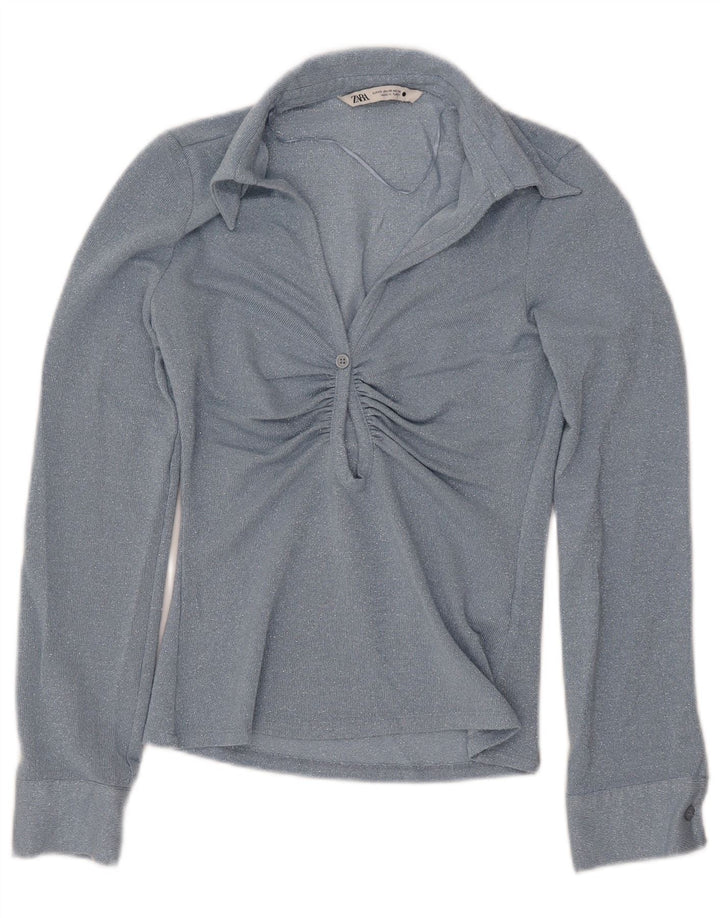 Bluză cu mânecă lungă pentru femei ZARA UK 6 XS Blue Viscose