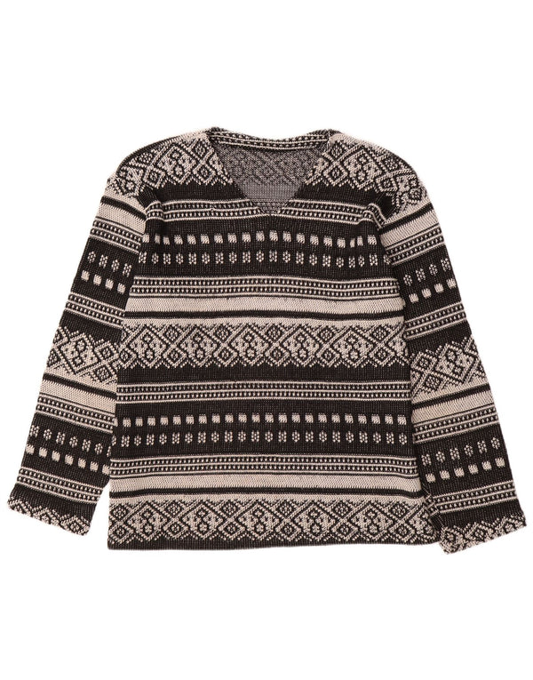 Pulover vintage pentru femei cu decolteu în V UK 18 XL negru geometric