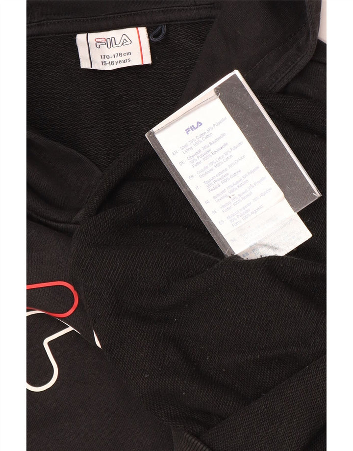Pulover cu capota cu grafic FILA pentru baieti 15-16 ani, bumbac negru