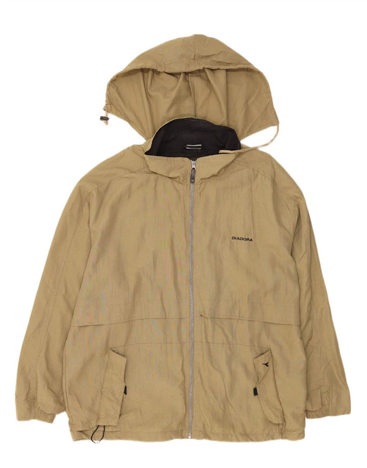 DIADORA Mens Hooded Rain Jacket UK 40 Large Khaki Polyamide