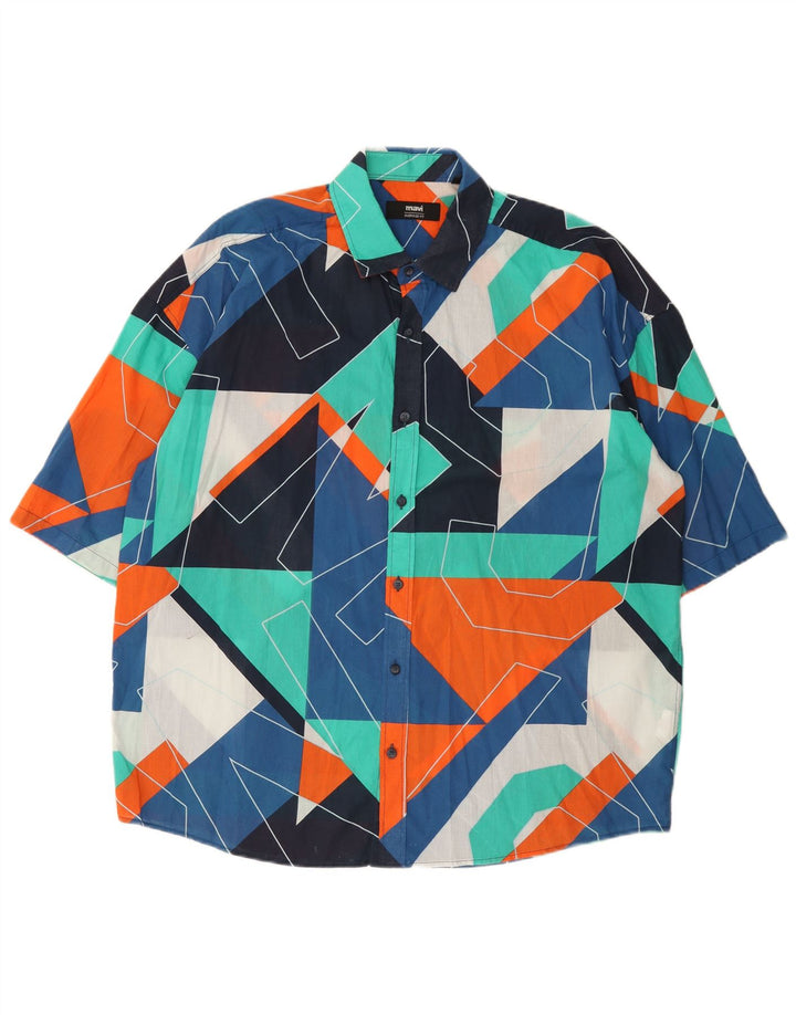 Cămașă cu mânecă scurtă cu grafică Mavi pentru bărbați, bumbac geometric multicolor mare
