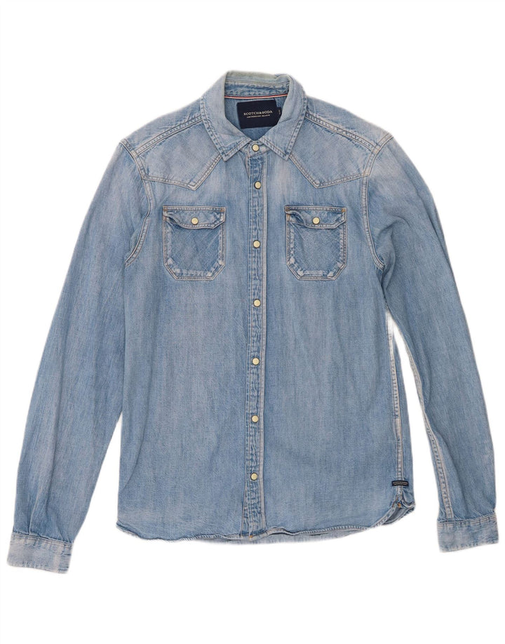 Cămașă din blugi pentru bărbați Scotch & Soda, bumbac albastru mediu