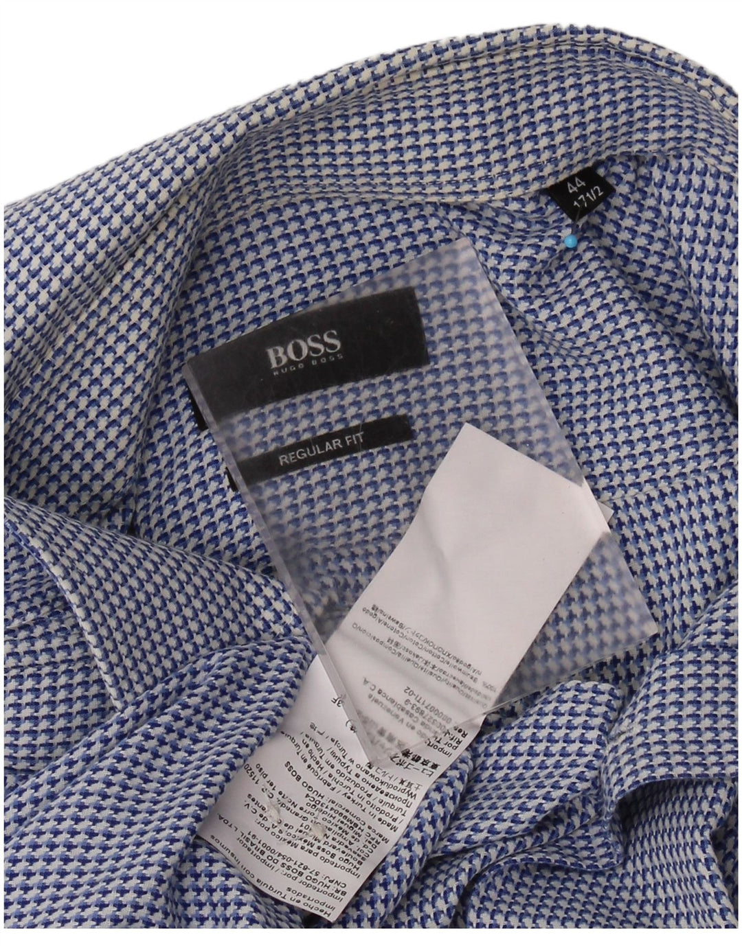 Cămașă pentru bărbați HUGO BOSS, cu tăiere obișnuită, mărimea 44 17 1/2 XL, bumbac cu picior de găină albastru