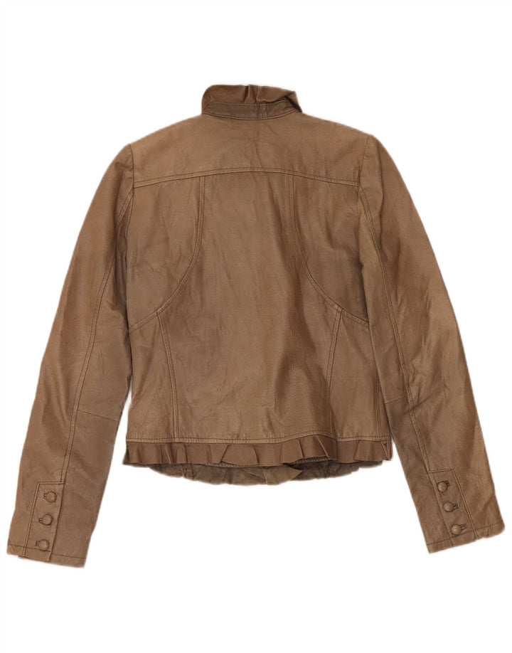 Jachetă din piele vintage pentru femei UK 10 Small Beige