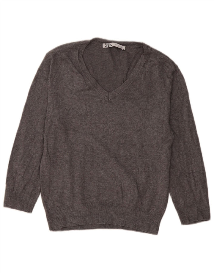 Pulover pentru femei cu decolteu în V Zara UK 16 mare gri
