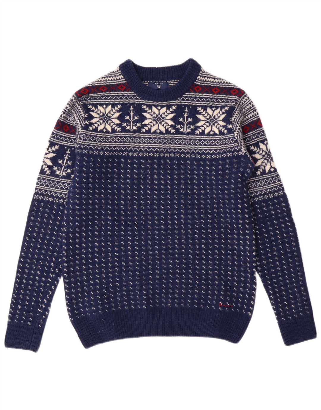 GANT Pulover pentru bărbați cu gât crew pulover mic albastru bleumarin din lână Fair Isle