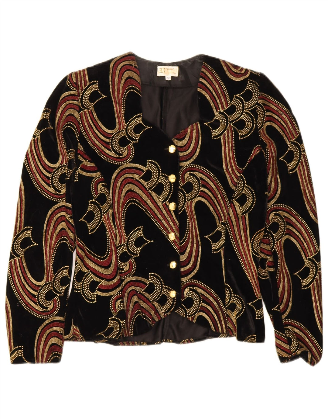 Cardigan Vintage pentru femei din catifea cu model abstract, UK 12 Medium Black