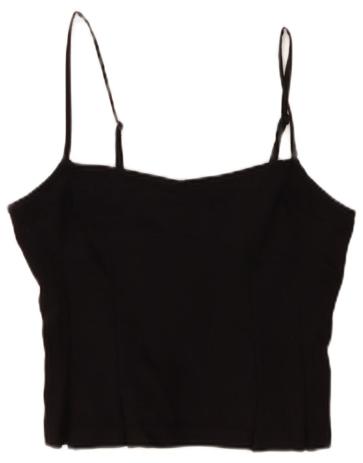 Peachy Den Womens Crop Cami Top UK 12 Medium Black Bumbac