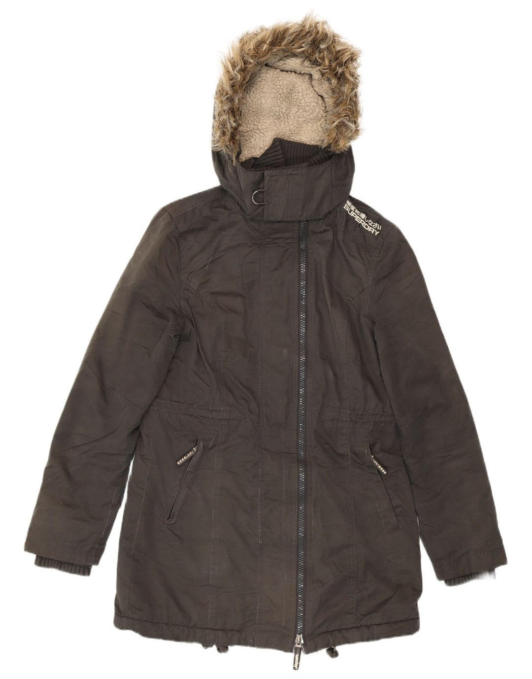 SUPERDRY pentru femei The windparka Graphic Parka Jacket UK 14 Medium Grey