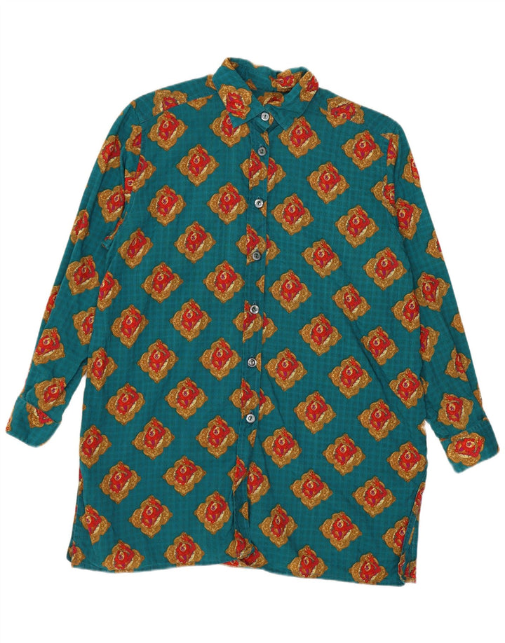 Cămașă vintage cu model abstract pentru femei UK 16 mare albastru geometric