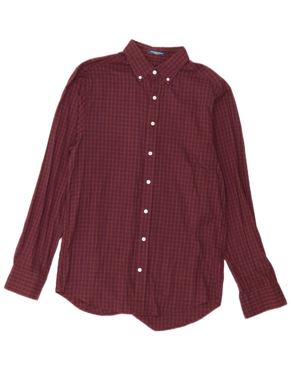 Gant Mens Regular Fit Shirt Size 39/40 15 3/4 Medium Burgundy Check Cotton