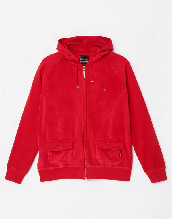 Pulover pentru femei Champion Heritage Fit Velour Zip Hoodie UK 16 Large Red