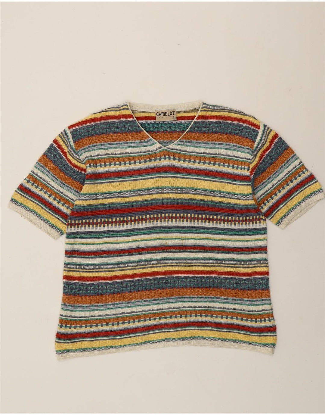 Pulover pentru femei Camelot cu decolteu în V UK 18 XL, multicolor, geometric, retro