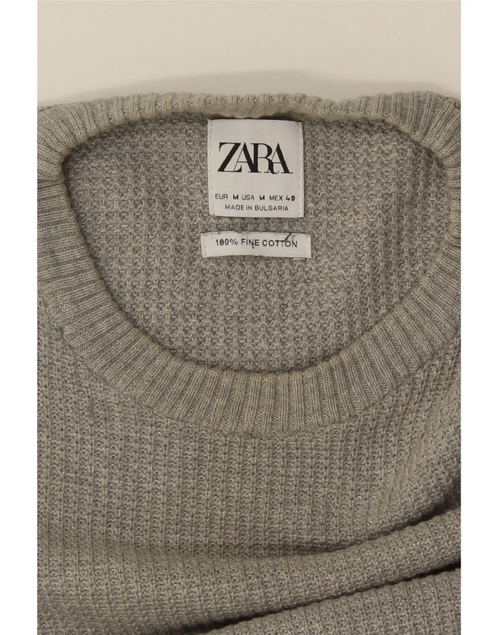 Pulover ZARA pentru bărbați, cu gât roșu, bumbac, gri mediu