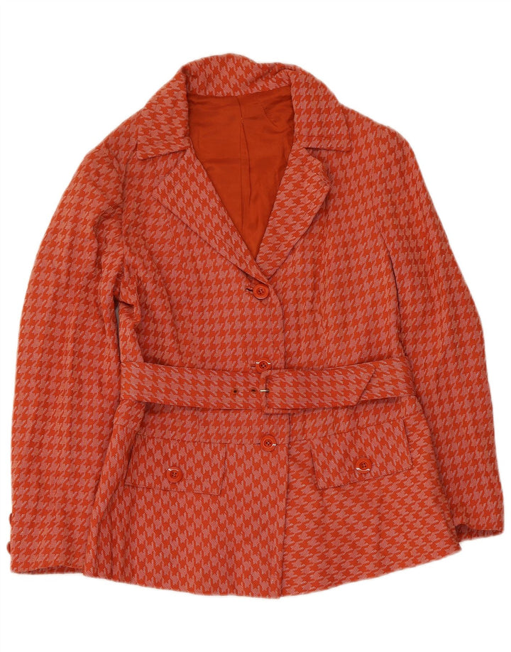 Pardesiu vintage pentru femei UK 8 mic portocaliu Houndstooth