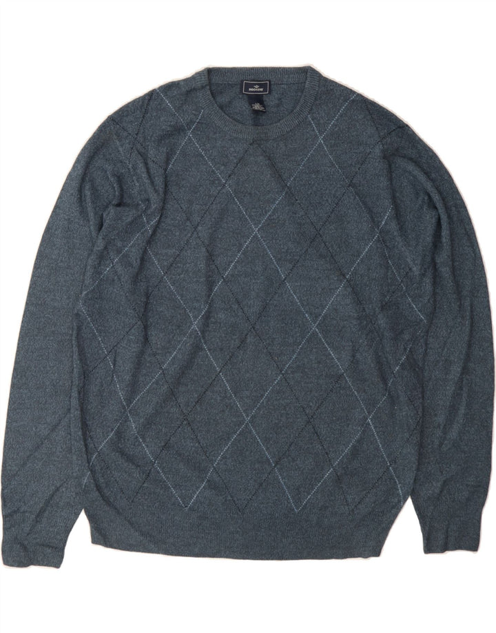 DOCKERS Mens Crew Neck Jumper Sweater Large Blue Argyle/Diamond Acrylic Vintage Dockers and Second-Hand Dockers from Messina Hembry 