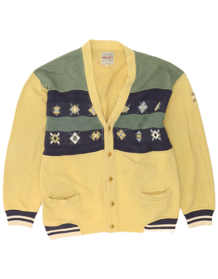 Pulover cardigan pentru bărbați Project, galben mare, bumbac color bloc