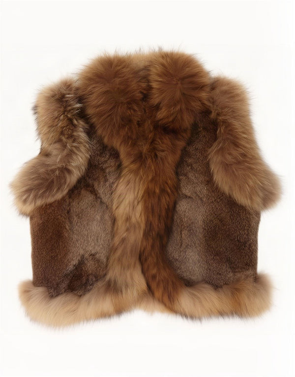 Vintage Womens Open Faux Fur Gilet UK 16 Large Brown