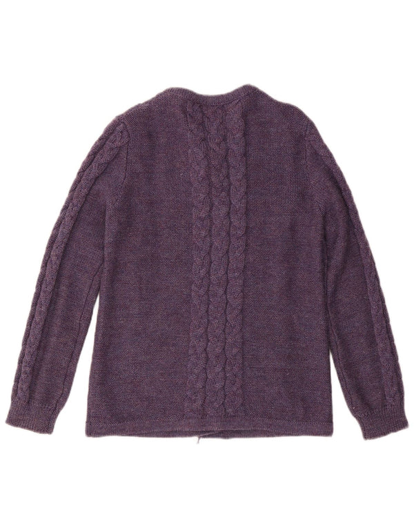 Pulover Cardigan Vintage pentru Damă UK 12 Lână Mov Mediu