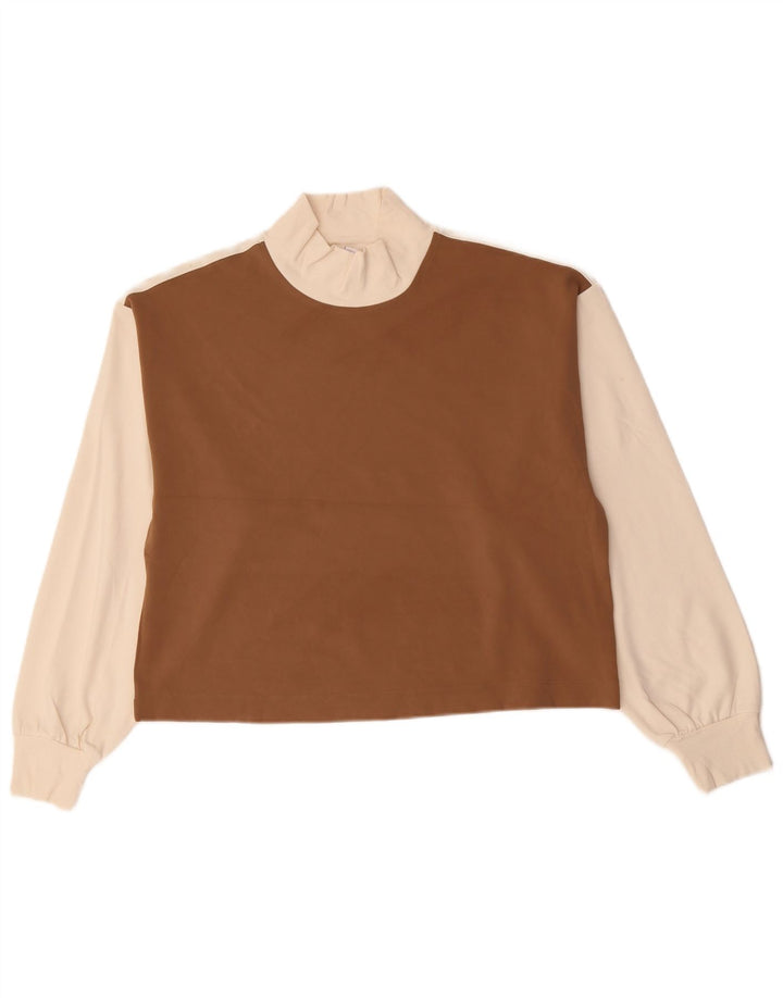 Crop Top pentru femei Athleta cu mânecă lungă UK 14 Maro mediu Nailon color bloc