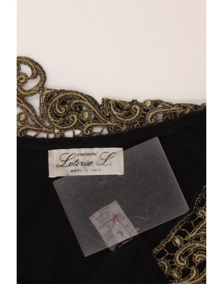 LETIZIA L. Pulover pentru femei cu decolteu în V UK 16 mare, lână neagră cachetă