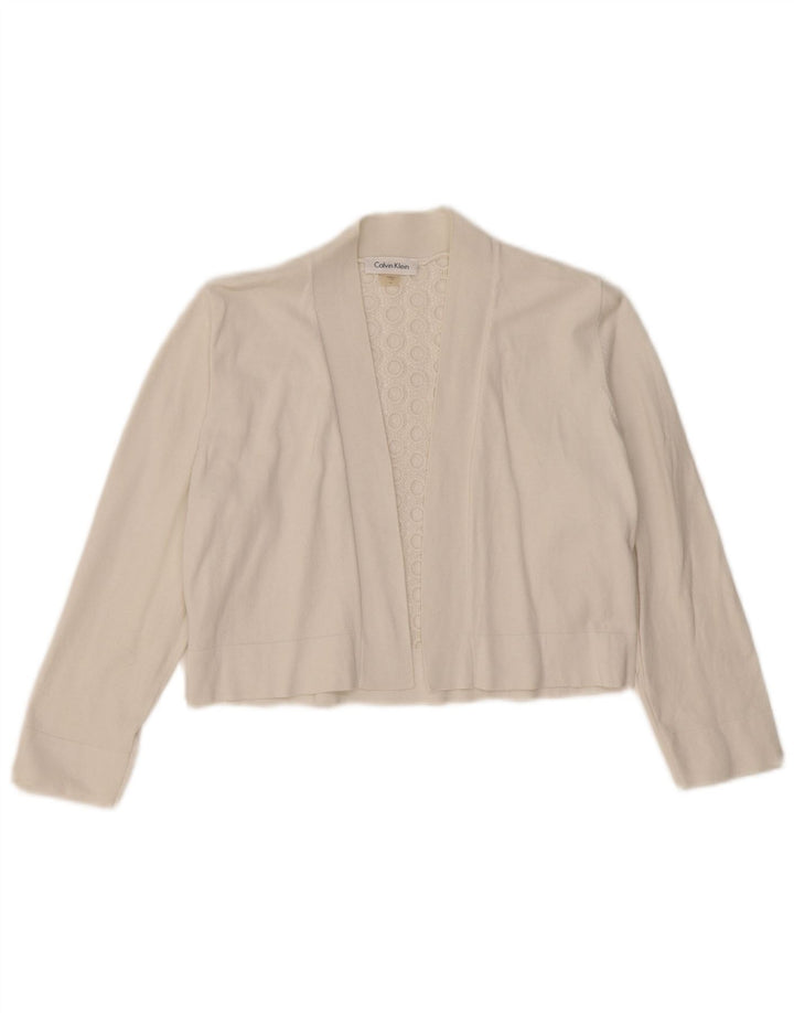 CALVIN KLEIN Pulover cardigan cu mâneci 3/4 pentru femei UK 12 Medium Off White