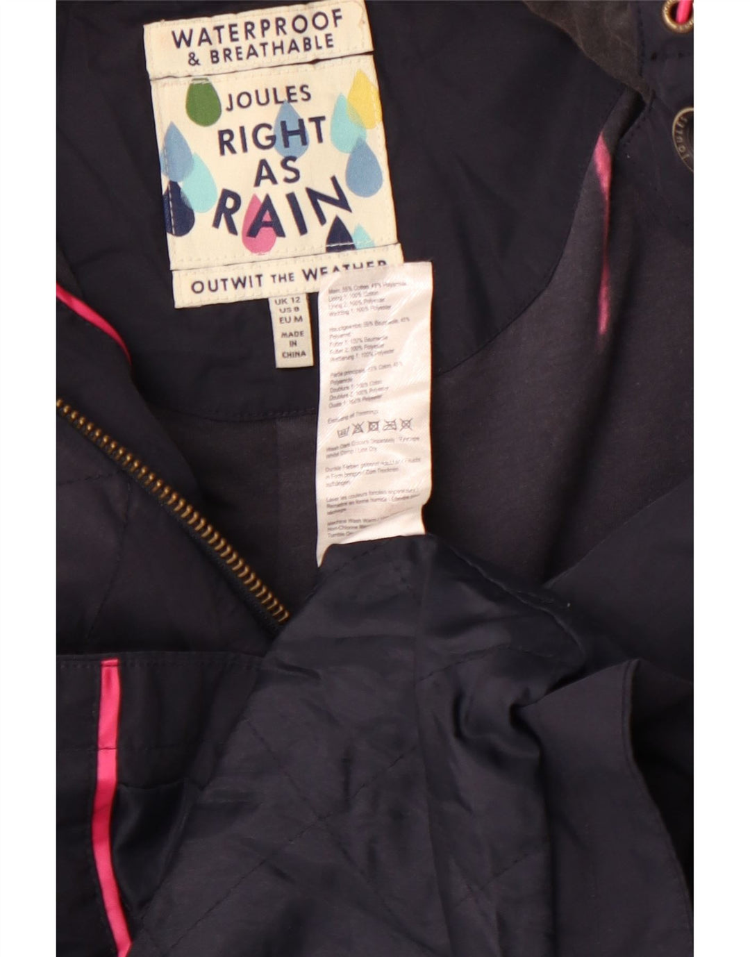 Pelernă de ploaie cu glugă pentru femei Joules UK 12, mediu, bleumarin, bumbac