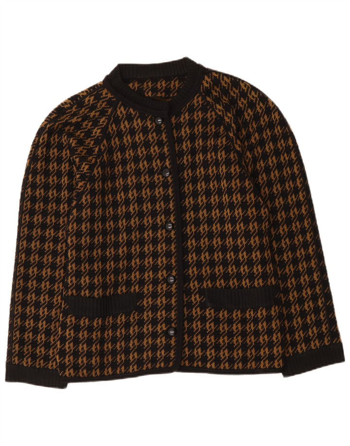 Pulover Cardigan Vintage pentru Damă IT 46 Lână Mare Maro Houndstooth