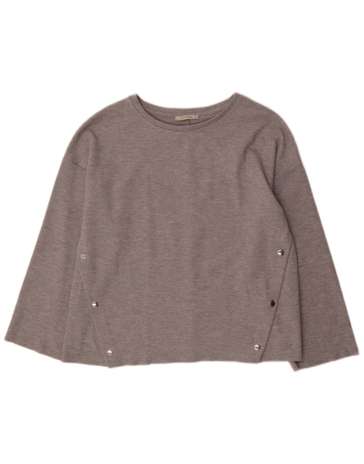 ZARA Womens Top Long Sleeve UK 14 Medium Grey Cotton