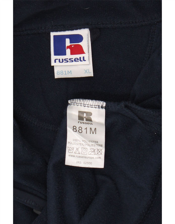 RUSSELL ATHLETIC Mens Zip Neck Fleece Jumper XL Navy Blue Polyester Vintage Russell Athletic and Second-Hand Russell Athletic from Messina Hembry 