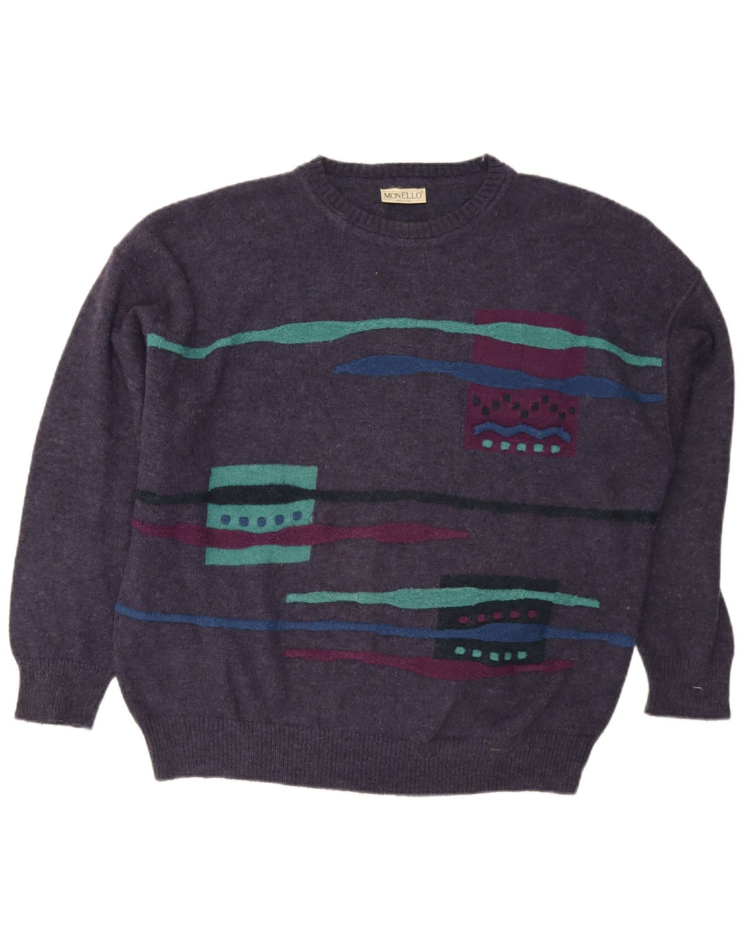 Pulover pentru bărbați Monello cu gât crew pulover XL lână geometrică violet