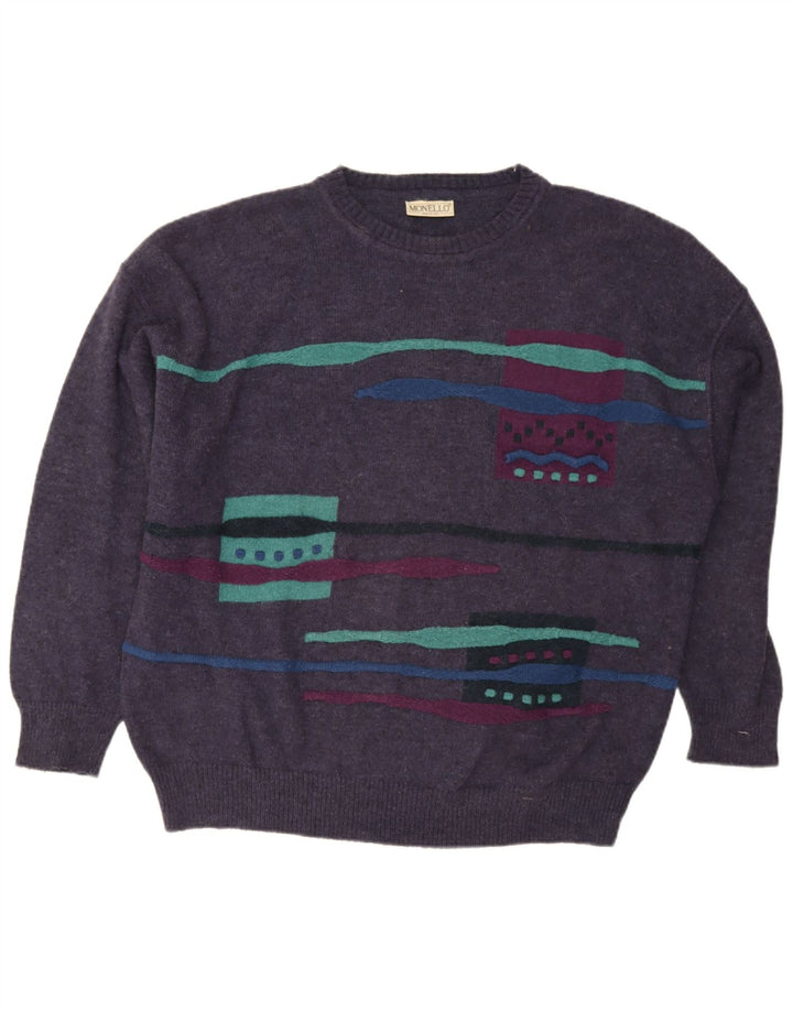Pulover pentru bărbați Monello cu gât crew pulover XL lână geometrică violet