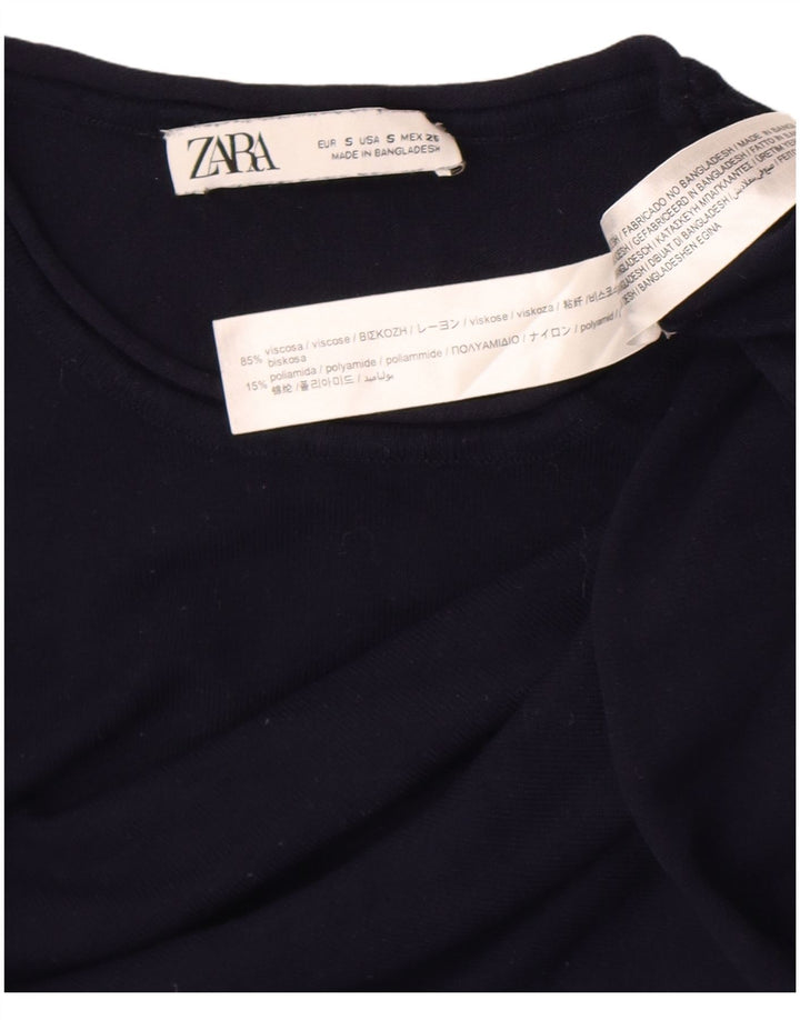 Crop Top pentru femei Zara cu mânecă lungă UK 8 mic, bleumarin, viscoză