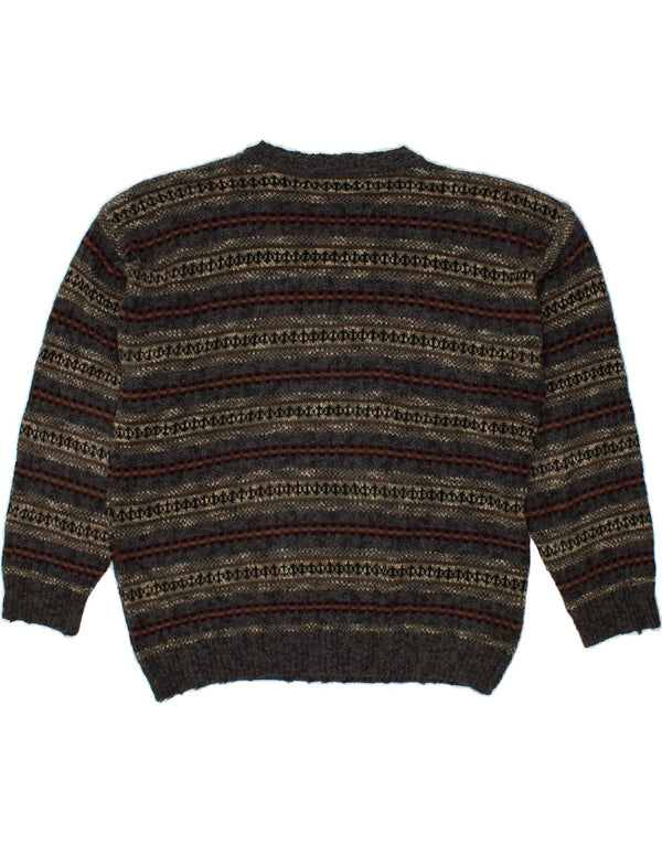 DOCKERS Mens Crew Neck Jumper Sweater Medium Grey Fair Isle Acrylic